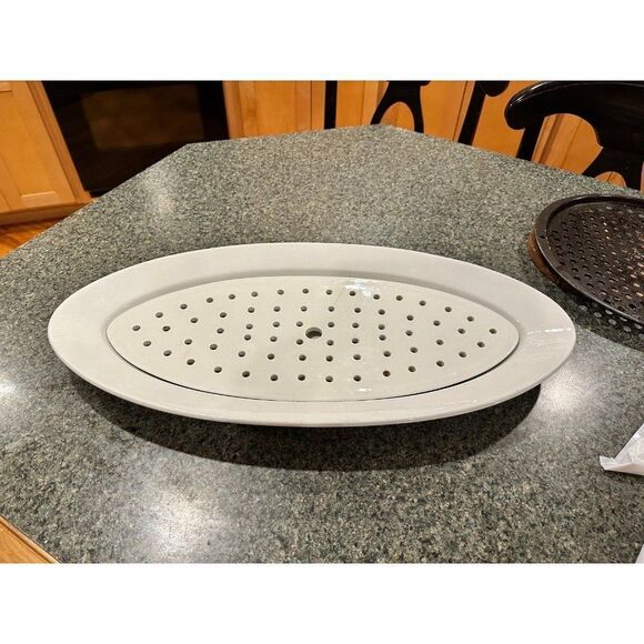Vintage Arabia ironstone oval oblong serving platter with drainage tray. - Picture 2 of 11